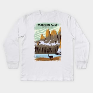 Torres Del Paine Natonal Park Vintage Minimal Chile Travel Poster Kids Long Sleeve T-Shirt